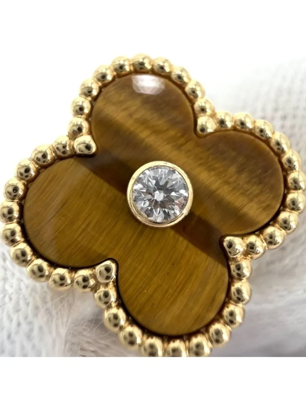 Van Cleef & Arpels Ring Vintage Alhambra 48 Gold Tiger Eye Brown
